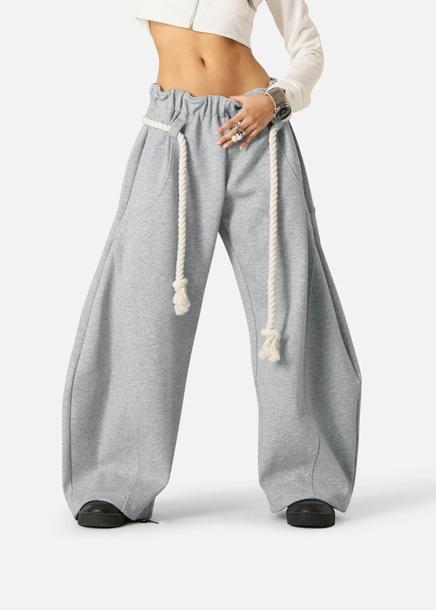Modern Barrel Leg Sweatpants for Women – Chic High-Rise Joggers with Adjustable Elastic Waist & Deep Pockets