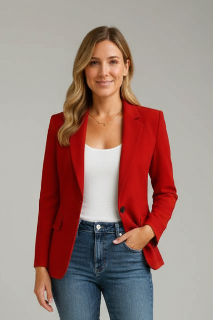 Classic Notched Lapel Blazer for Women – Single-Button Tailored Jacket for Office Polish & Evening Style