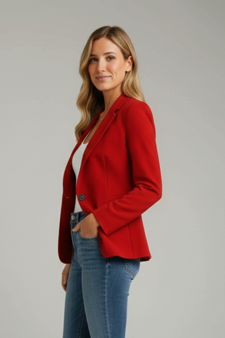 Classic Notched Lapel Blazer for Women – Single-Button Tailored Jacket for Office Polish & Evening Style
