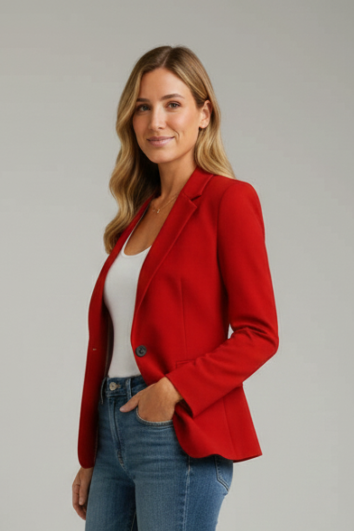 Classic Notched Lapel Blazer for Women – Single-Button Tailored Jacket for Office Polish & Evening Style