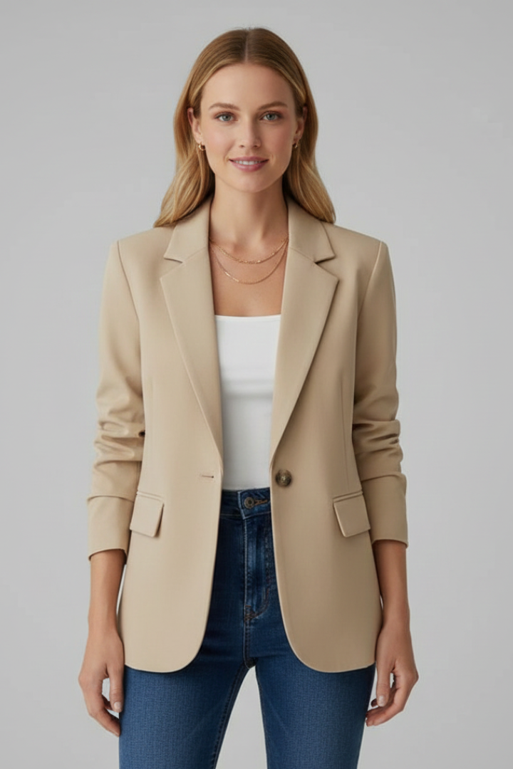 Classic Notched Lapel Blazer for Women – Single-Button Tailored Jacket for Office Polish & Evening Style