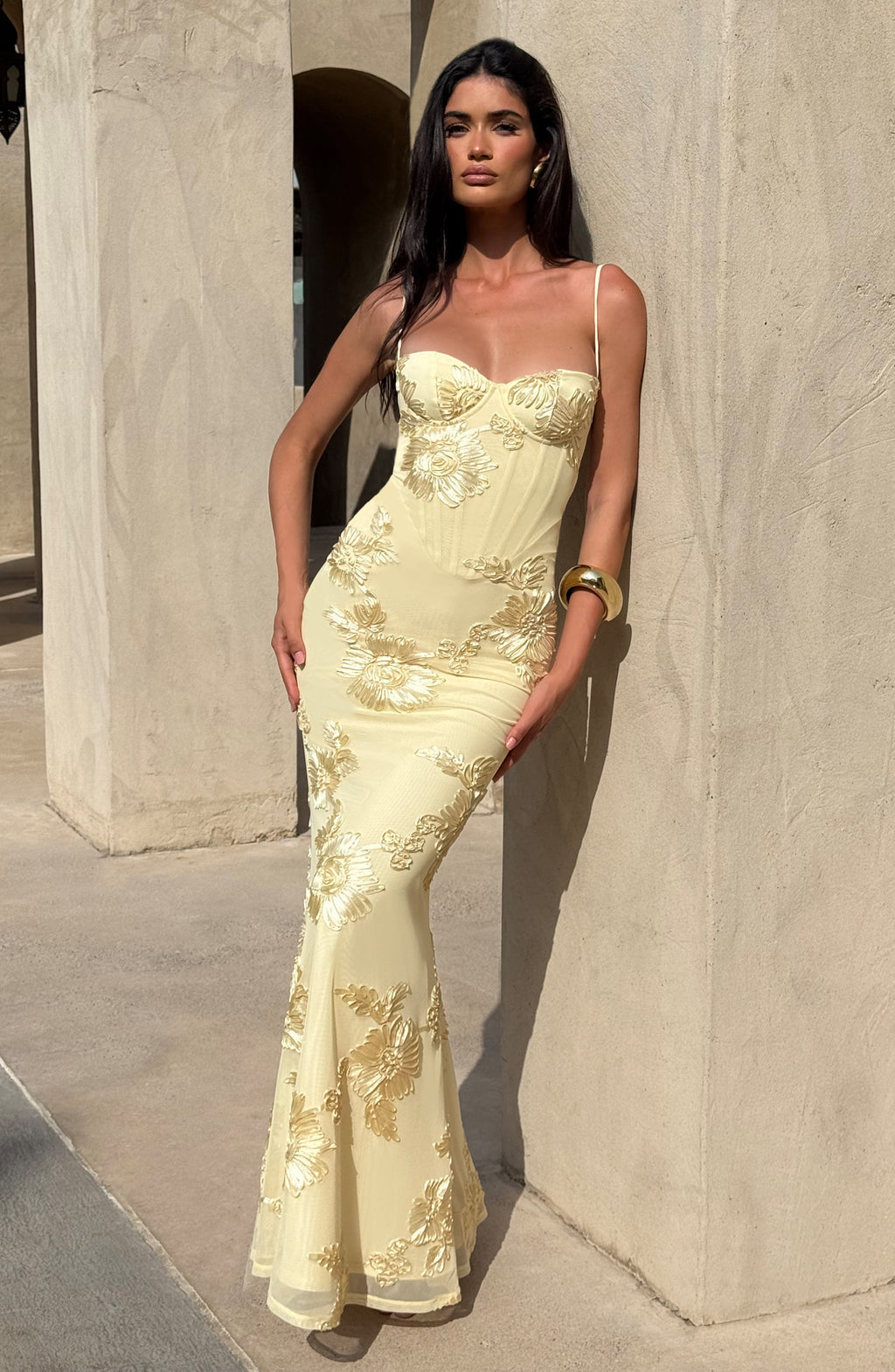 Enchanting Floral Corset Maxi Dress for Women – Figure-Flattering Wedding Guest & Garden Party Gown