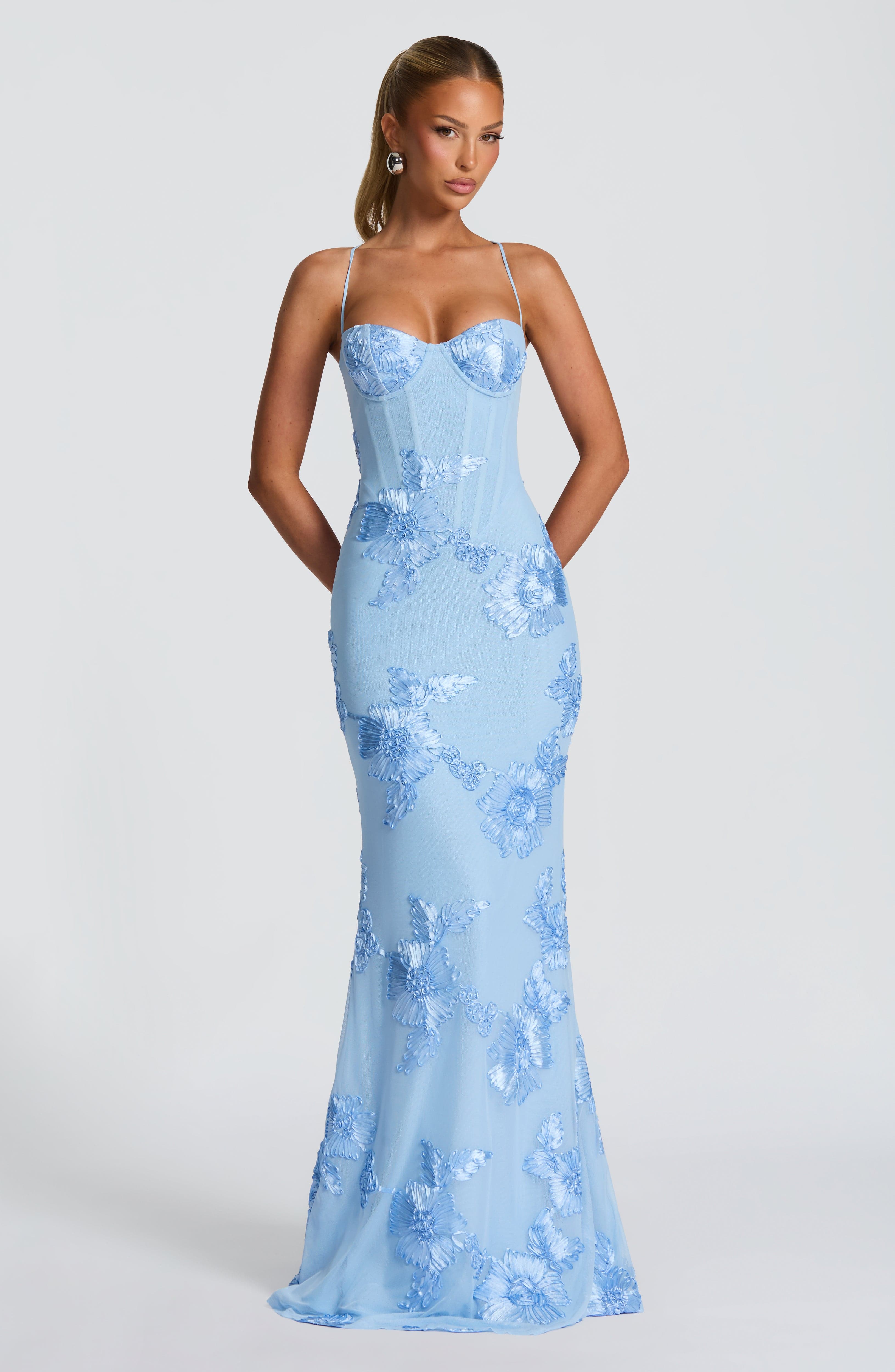 Enchanting Floral Corset Maxi Dress for Women – Figure-Flattering Wedding Guest & Garden Party Gown