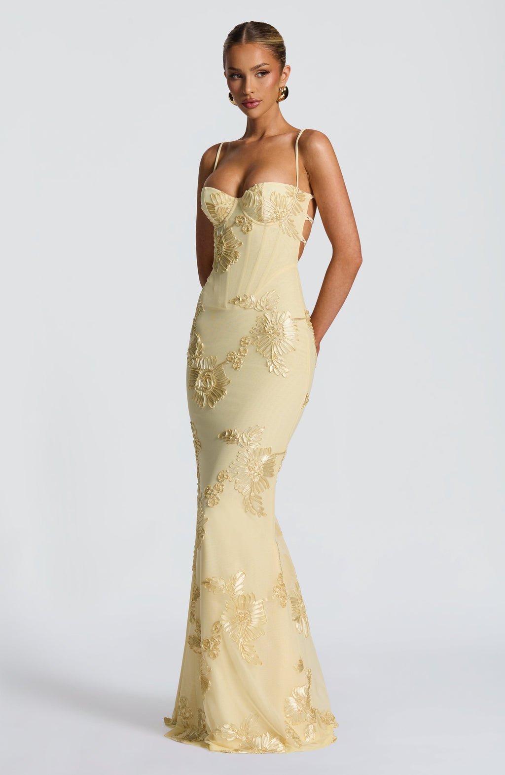 Enchanting Floral Corset Maxi Dress for Women – Figure-Flattering Wedding Guest & Garden Party Gown