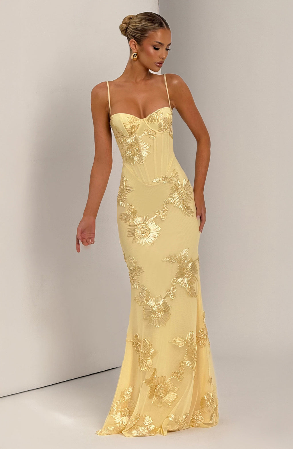 Enchanting Floral Corset Maxi Dress for Women – Figure-Flattering Wedding Guest & Garden Party Gown
