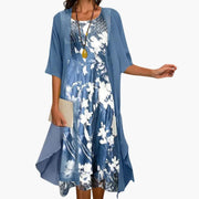 Graceful Floral Long Dress & Cardigan Set for Women – Coordinated Two-Piece Outfit for Effortless Layered Style
