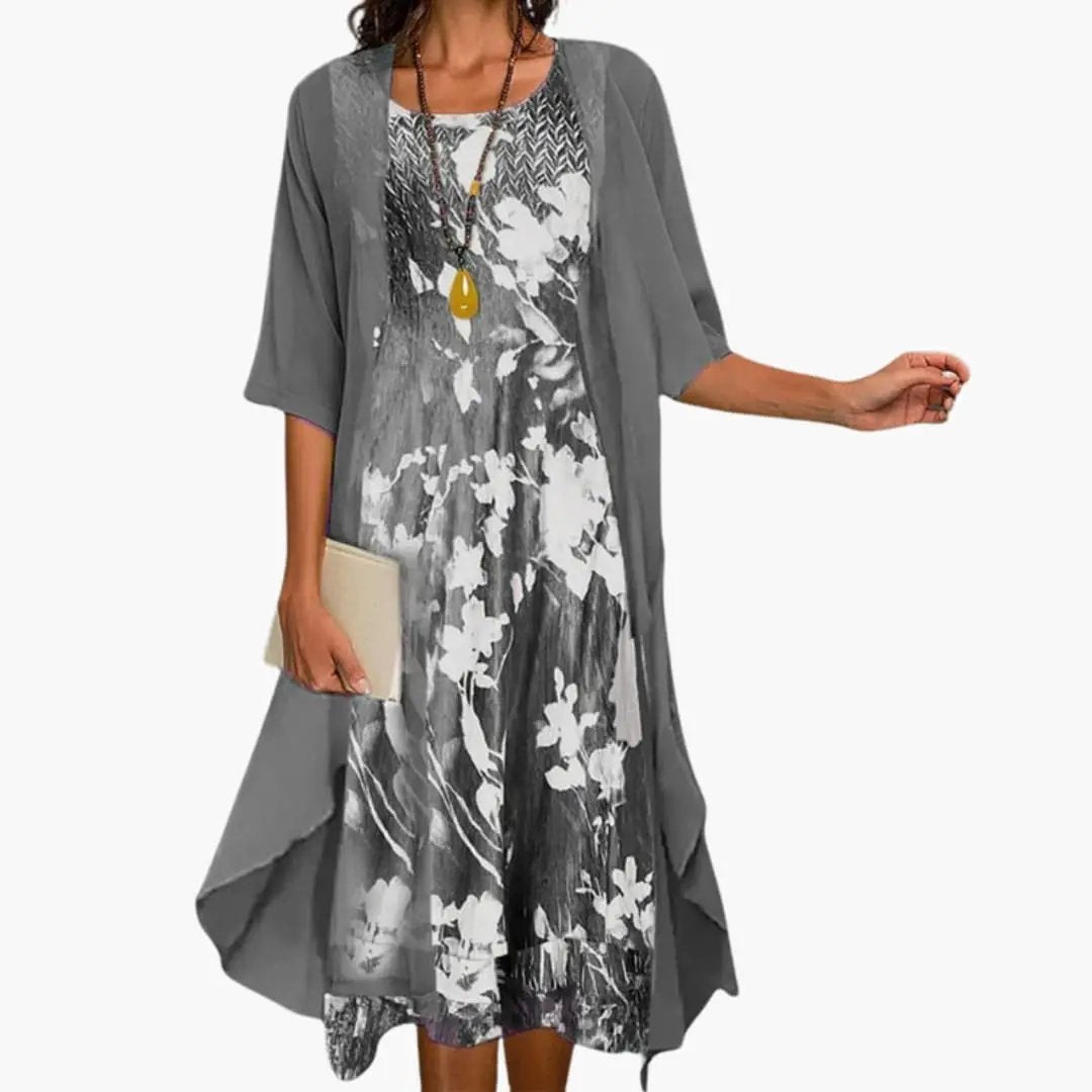 Graceful Floral Long Dress & Cardigan Set for Women – Coordinated Two-Piece Outfit for Effortless Layered Style
