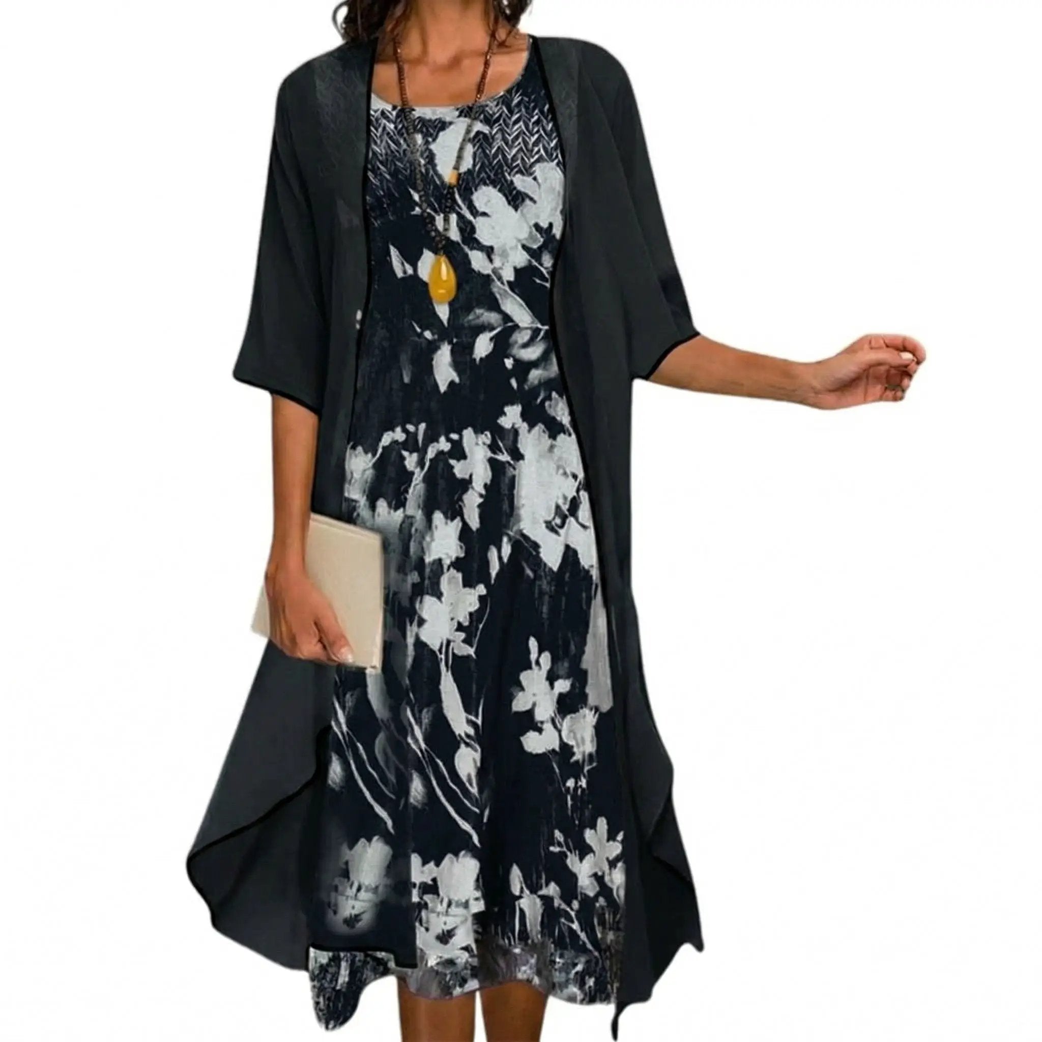 Graceful Floral Long Dress & Cardigan Set for Women – Coordinated Two-Piece Outfit for Effortless Layered Style
