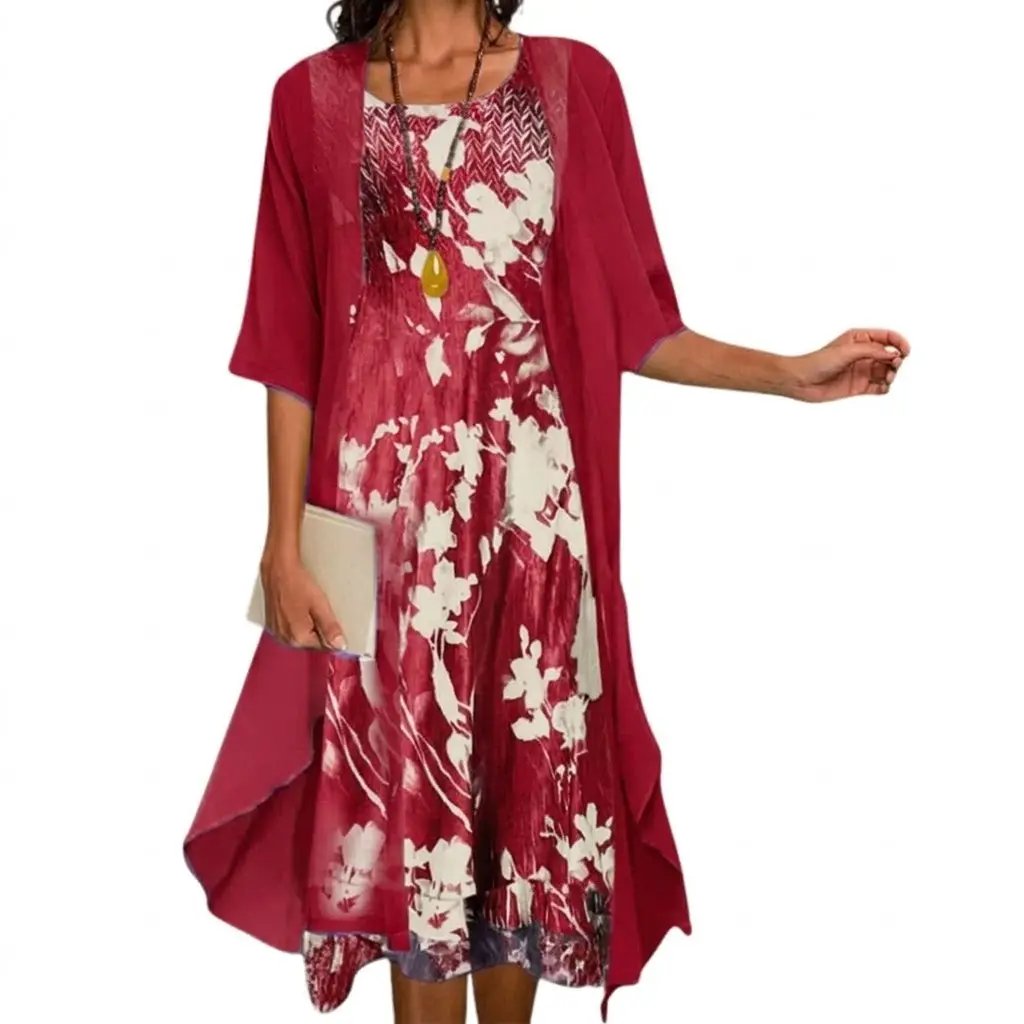 Graceful Floral Long Dress & Cardigan Set for Women – Coordinated Two-Piece Outfit for Effortless Layered Style